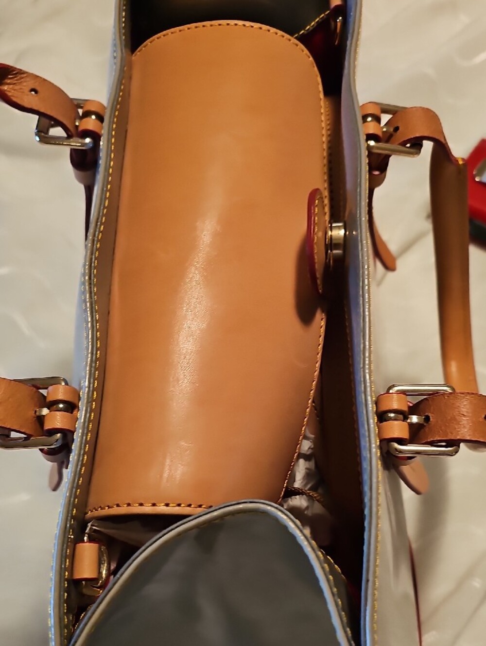 Dooney & Bourke Gray Leather Tote with Tan Trim - Picture 8 of 10
